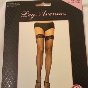 Leg Avenue Fishnet Thigh Highs with Silicone Stay Up Lace Top Red Plus Size